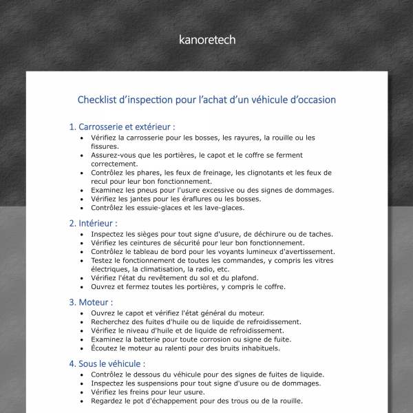 checklist inspection vehicule